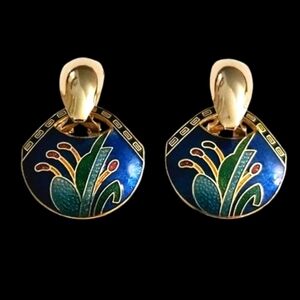 Vintage SG Gold Cloisonne Earrings